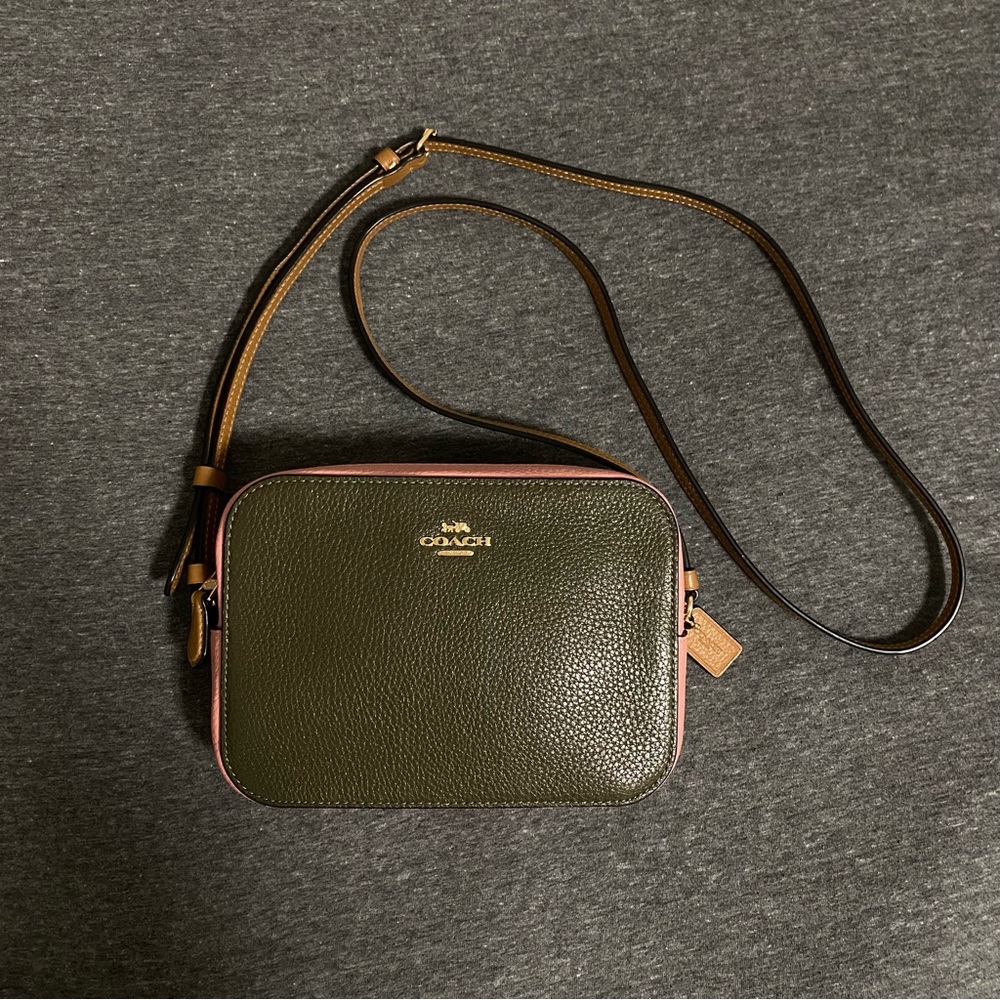 Coach Mini Camera Colorblock Crossbody Bag Green and Pink